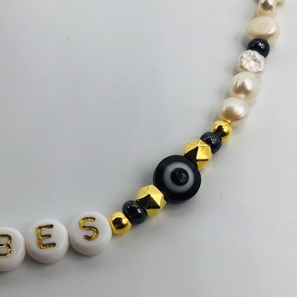 Necklace Good Vibes Evil Eye Fresh Water Pearls Hematite Beads Gold Tone Heart - Picture 7 of 13